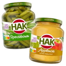 Alle Hak groenten, peulvruchten of appelmoes in glas